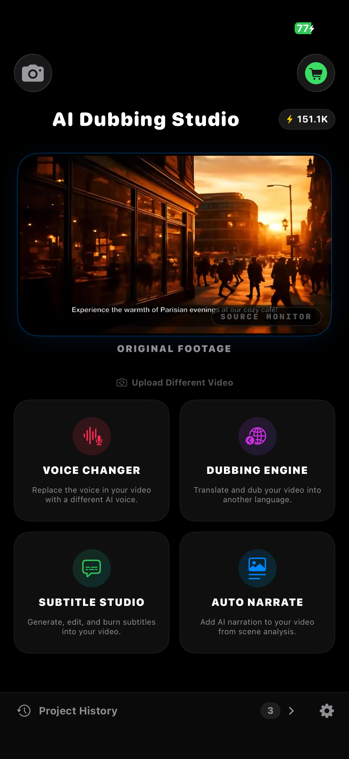 AI Video Dubbing Studio — dubbing in progress interface