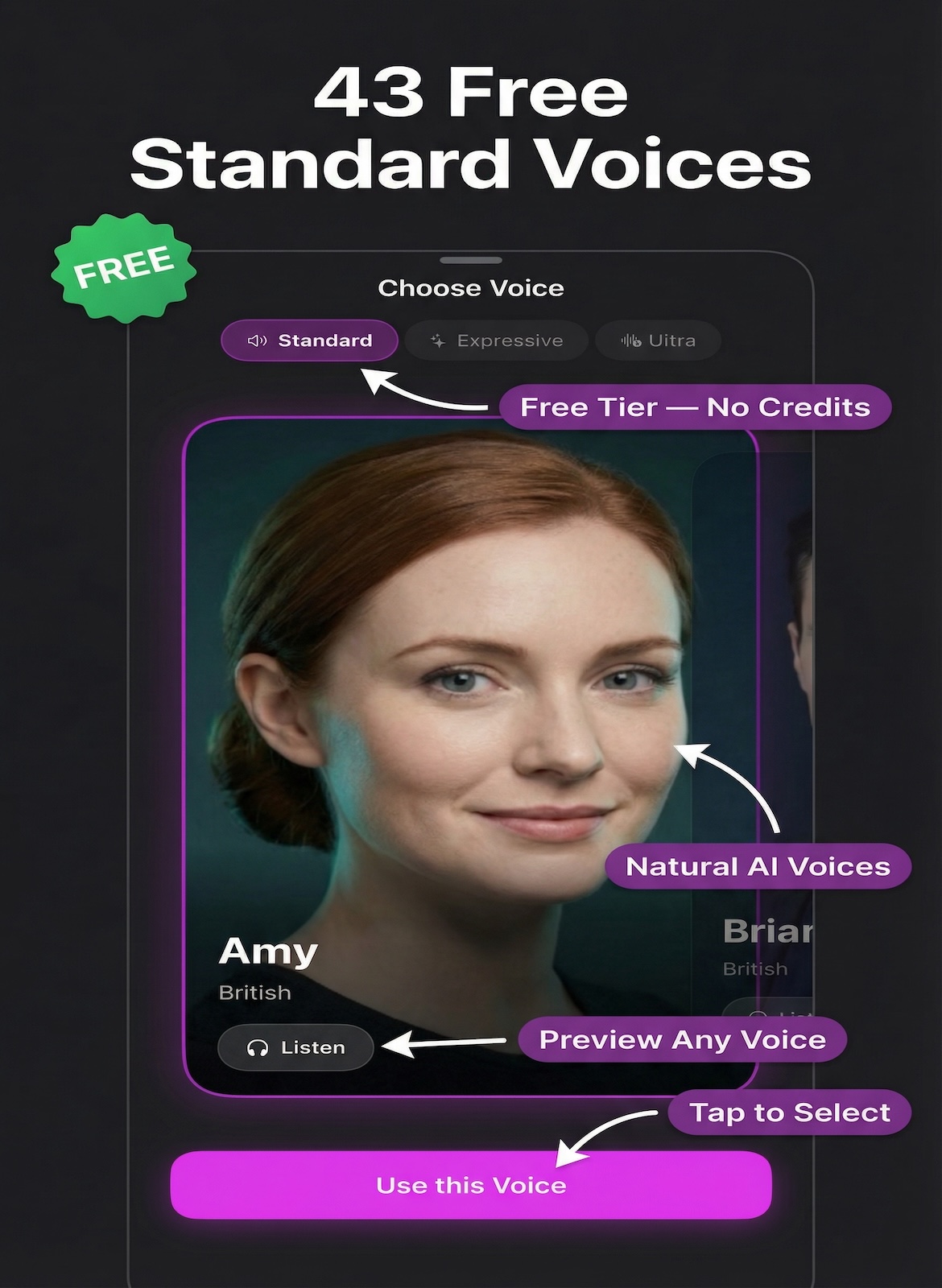 Standard voice selection in AI Video Dubbing Studio